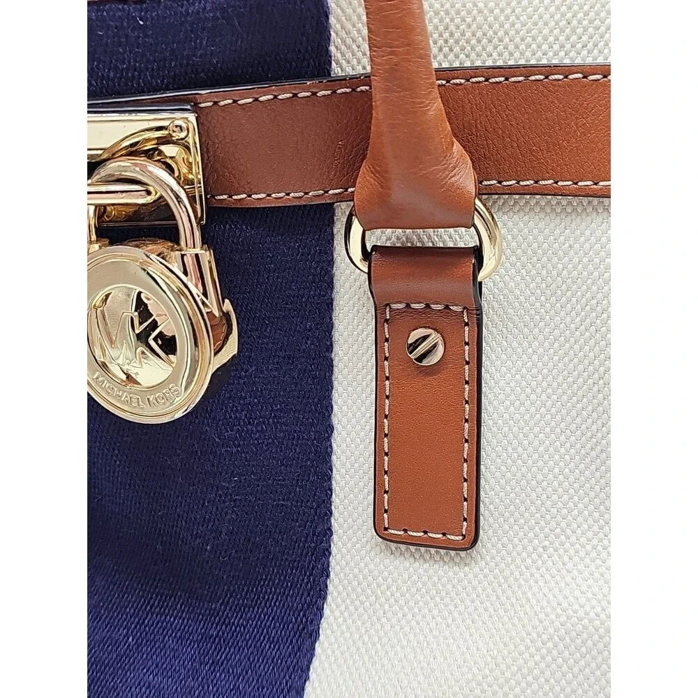 Michael Kors Hamilton Purse Tote Bag Tri-Color  Large Fabric Leather Padlock